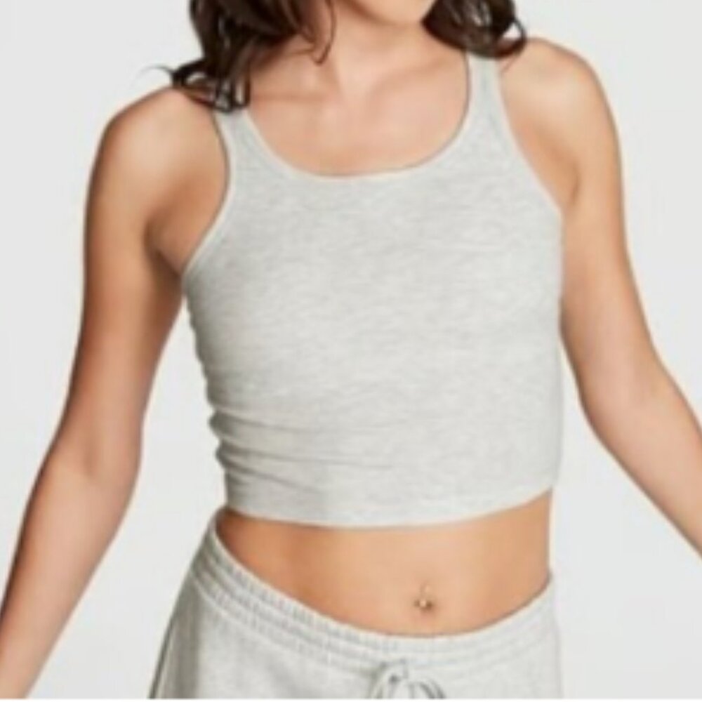 PINK Victorias Secret RIB CROP TANK TOP -‎ Heather Gray - XL